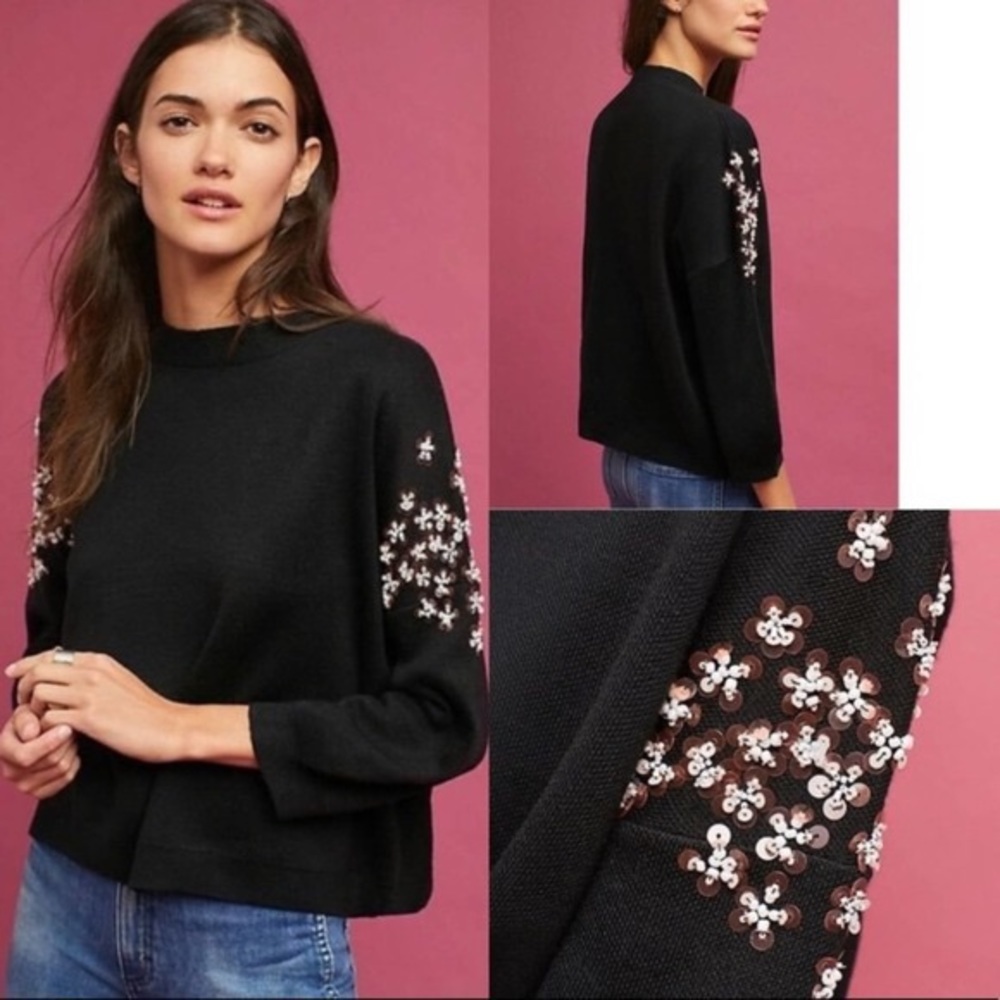 Anthropologie Embellished Sleeve Sweater